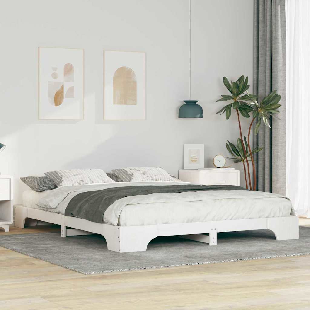 Põrandavoodiraam ladustamisega Valge 160 x 220 cm Männipuit