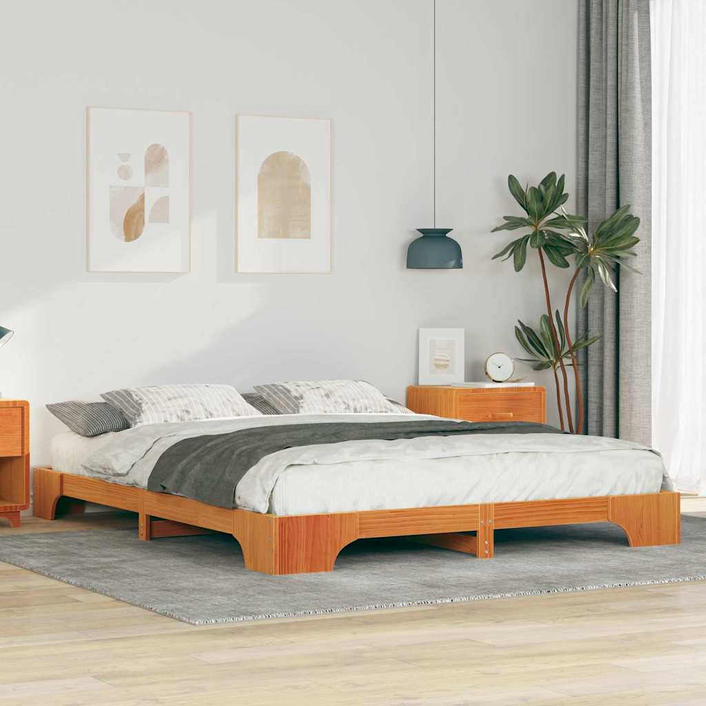 Bedframe met opslag Bruin 160 x 220 cm Massief grenenhout