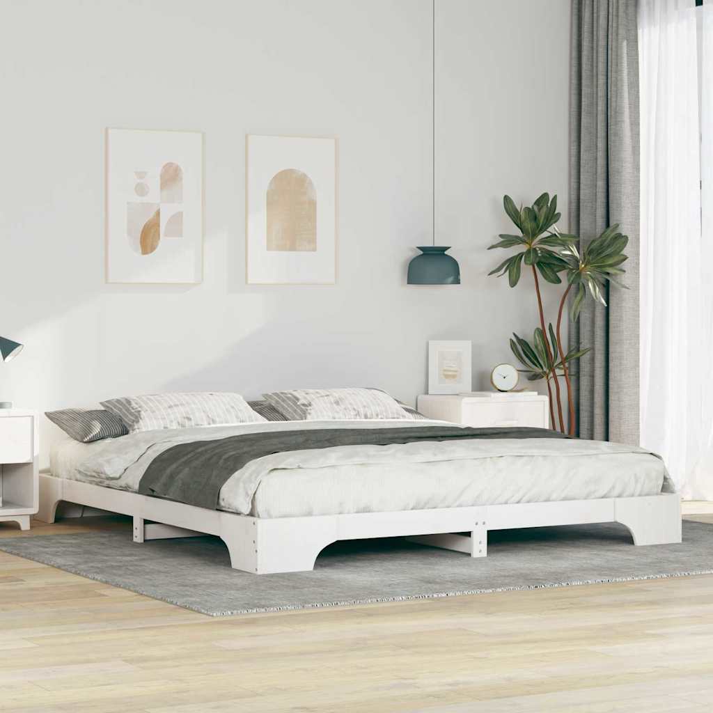 Bedframe met opslag Wit 180 x 220 cm Massief grenenhout