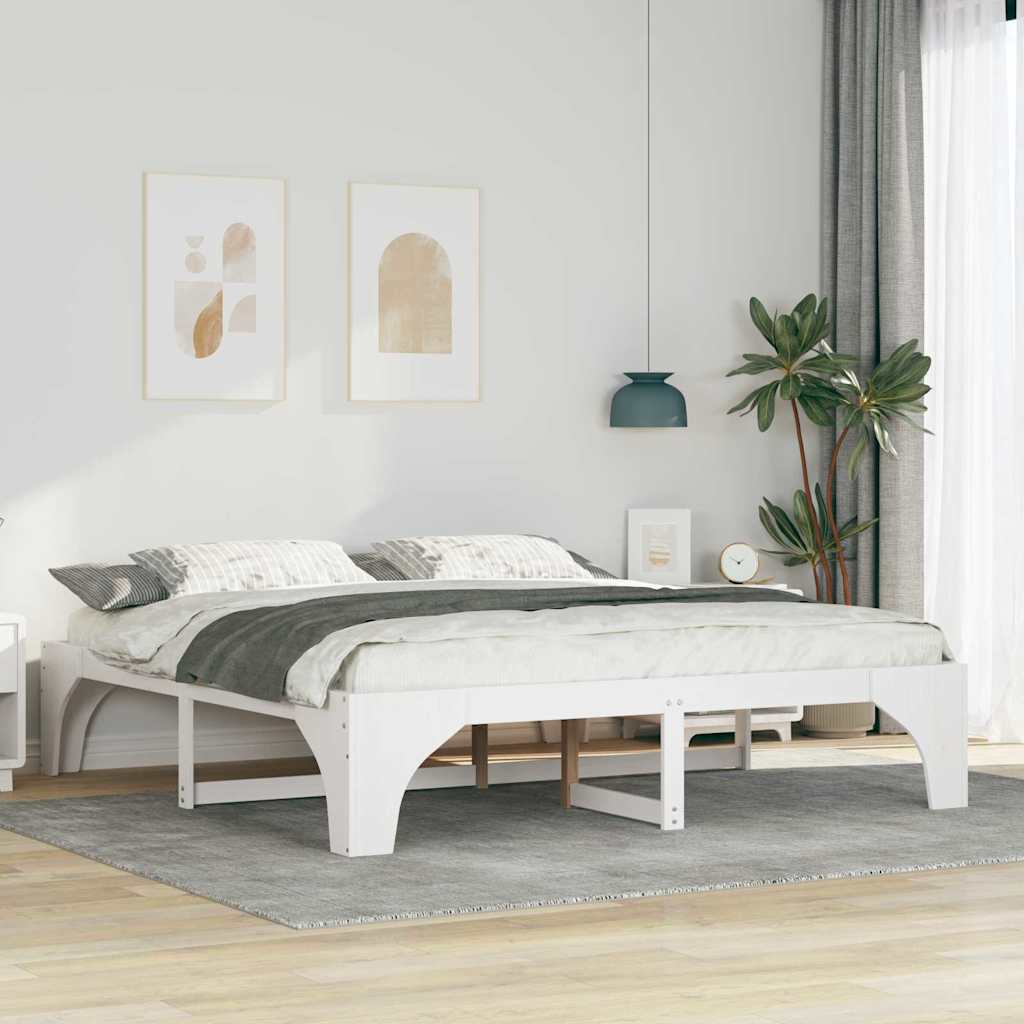 Bedframe met opslag Wit 200 x 200 cm Massief grenenhout