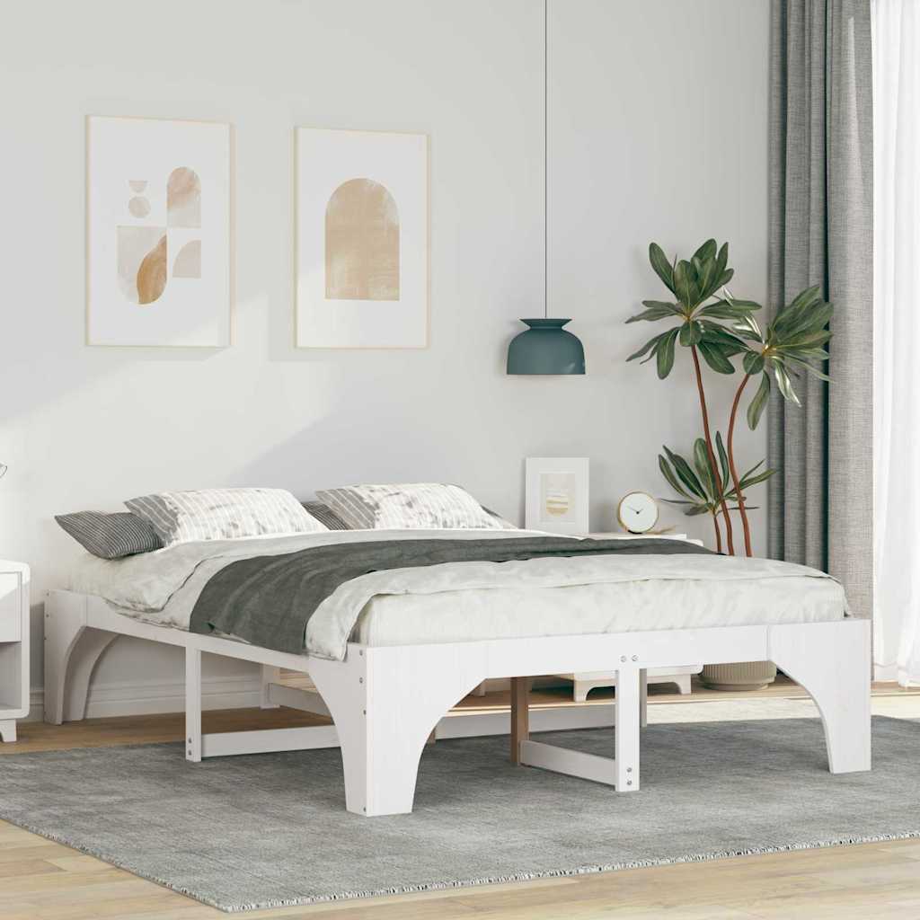 Põrandavoodiraam ladustamisega Valge 160 x 200 cm Männipuit