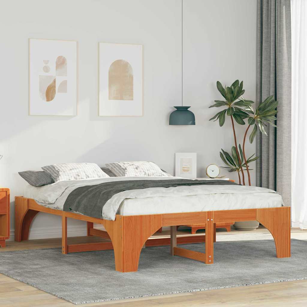 Bedframe met opslag Bruin 160 x 200 cm Massief grenenhout