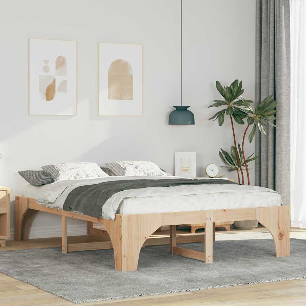 Bedframe met opslag Bruin 140 x 200 cm Massief grenenhout