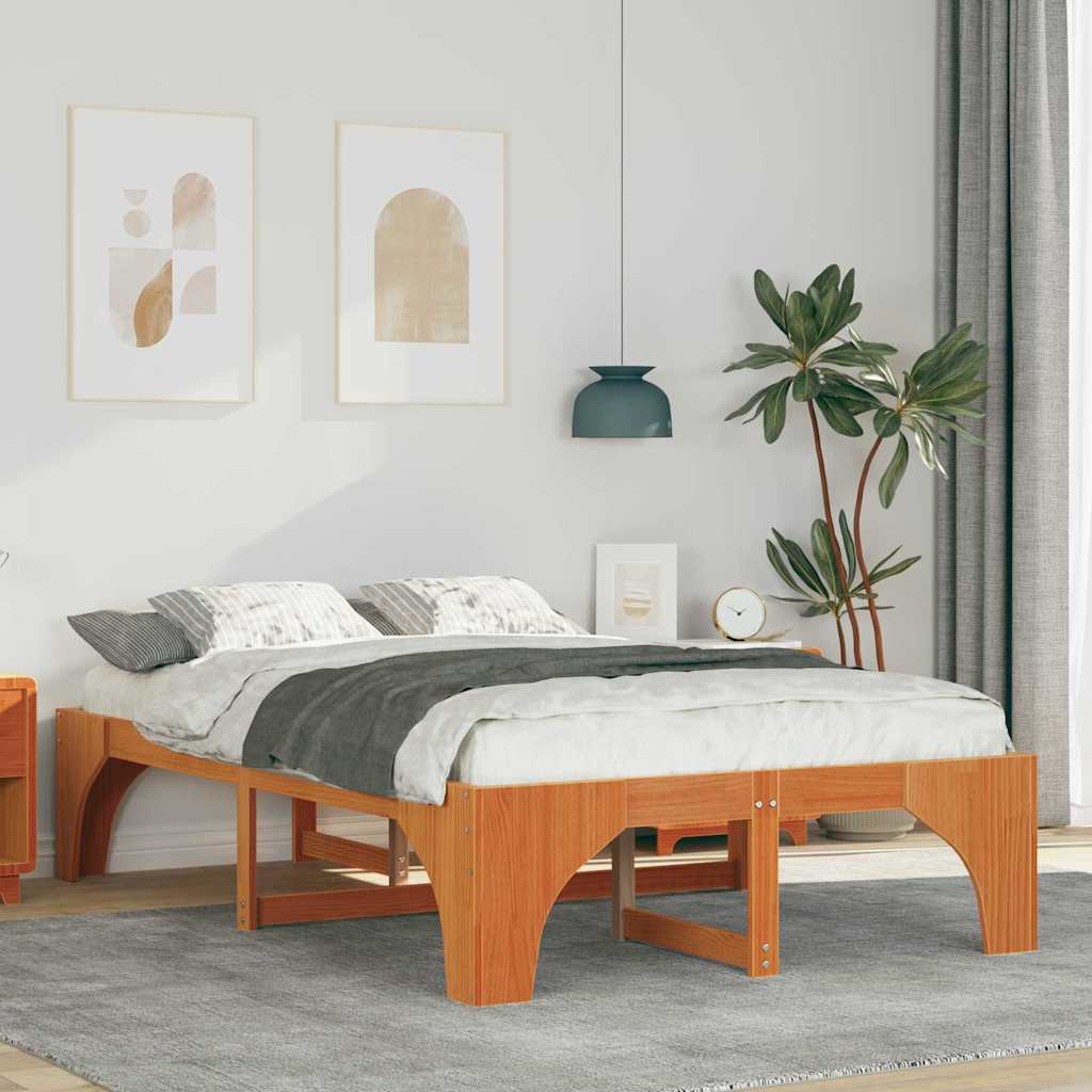 Bedframe met opslag Bruin 140 x 190 cm Massief grenenhout