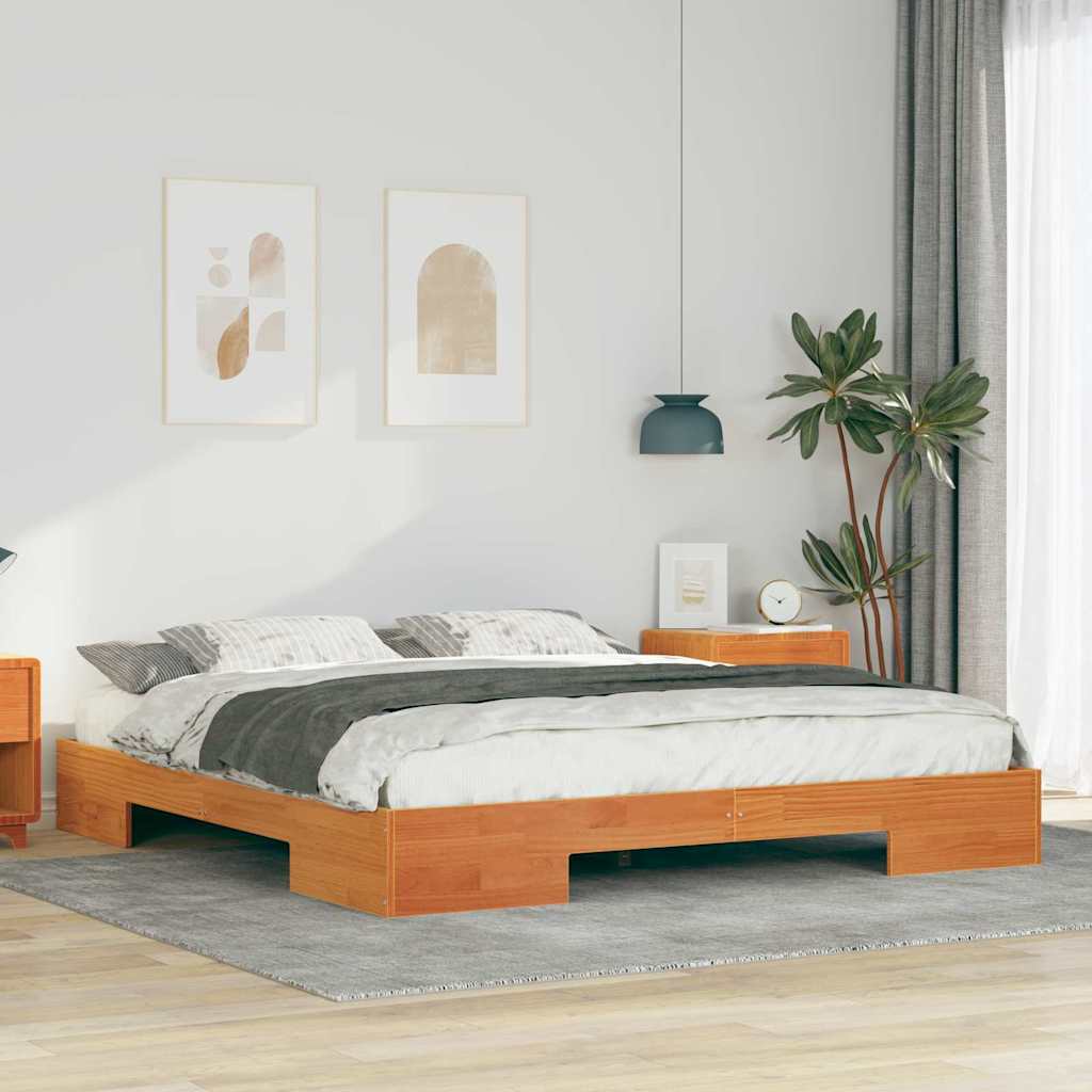 Bedframe met opslag Bruin 200 x 200 cm Massief grenenhout