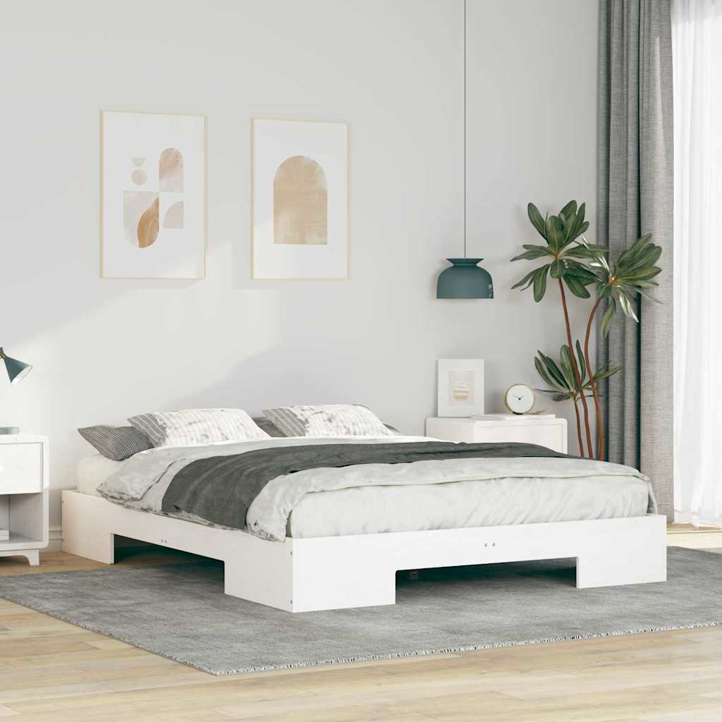 Bedframe met opslag Wit 140 x 200 cm Massief grenenhout