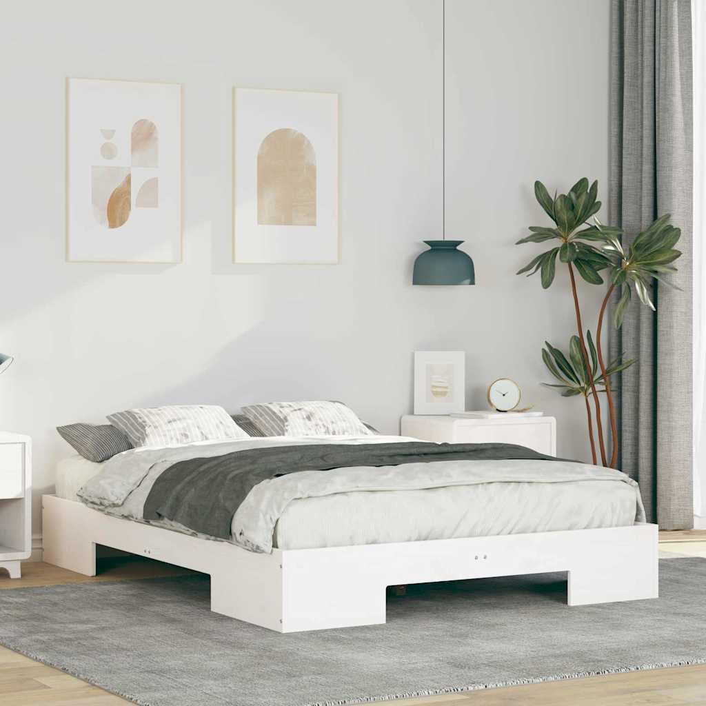 Põrandavoodiraam ladustamisega Valge 140 x 190 cm Männipuit