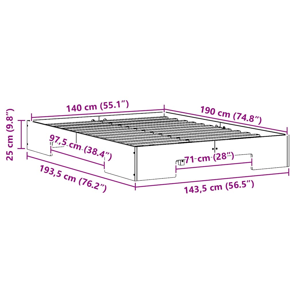 Gulv seng ramme med opbevaring Brun Massivt fyrretræ 10 8721288718617 wbg siz en hd 1