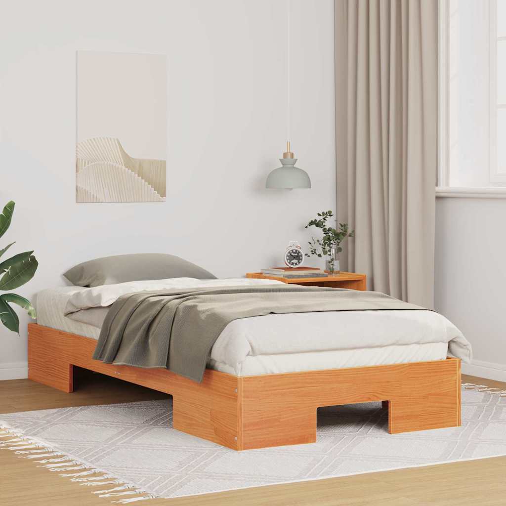 Bedframe met opslag Bruin 90 x 200 cm Massief grenenhout