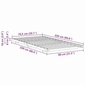 Rám postele Bílá 80 x 220 cm Masivní borovicové dřevo - obrázek 10