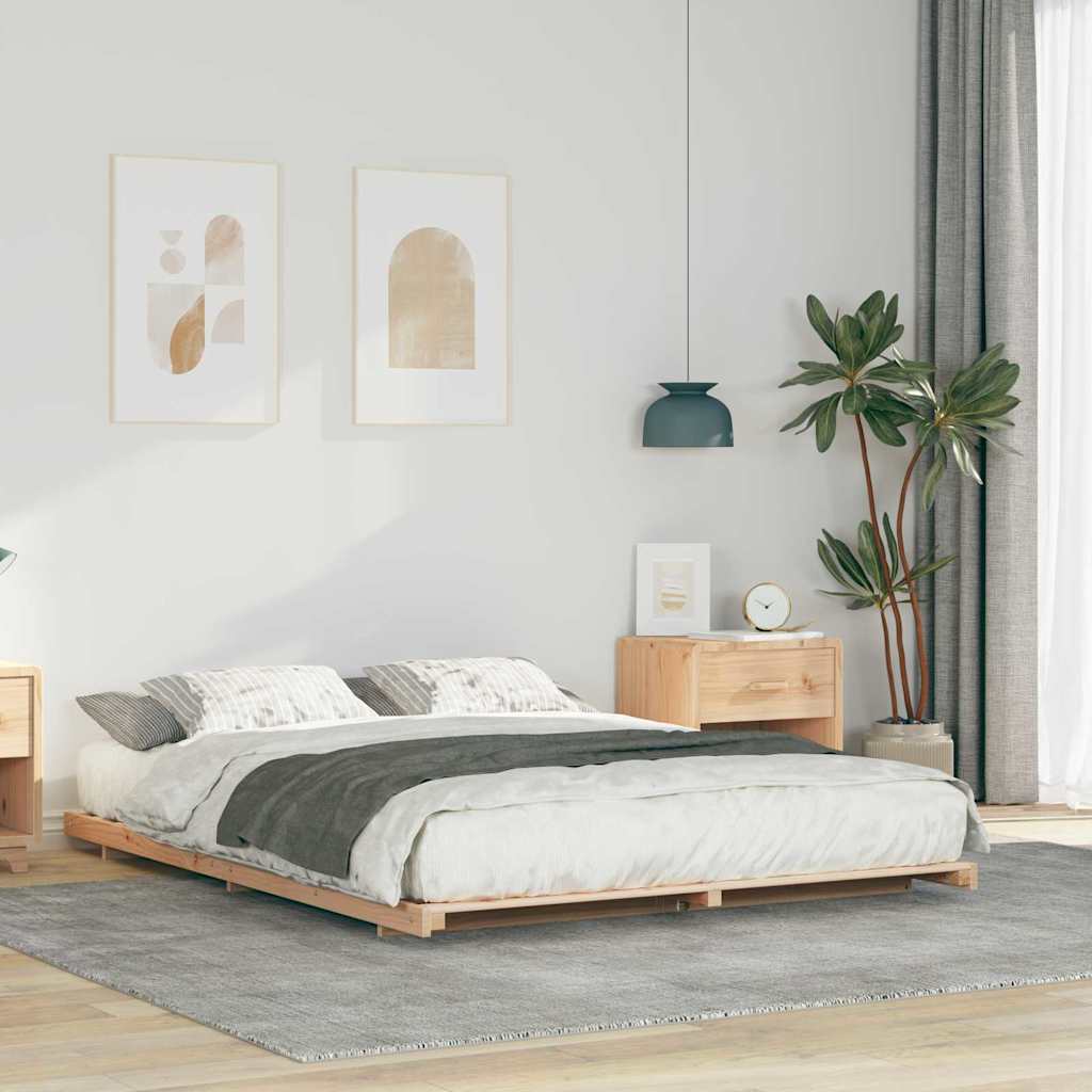 Bodenbettgestell Braun 160 x 220 cm Massivholz Kiefer