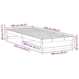 Rám postele Bílá 100 x 220 cm Masivní borové dřevo - obrázek 10