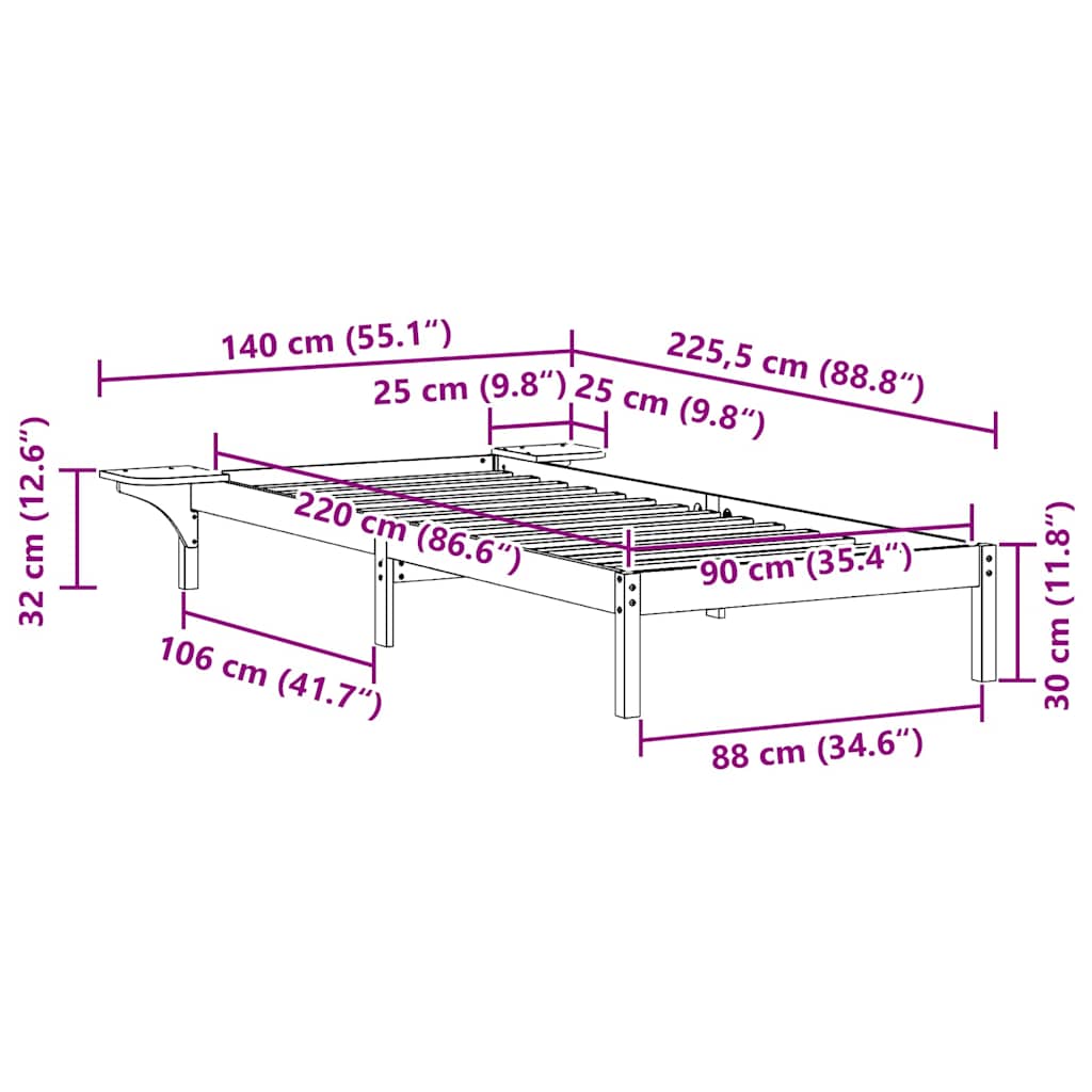 Bedframe met Zijtafels Wit 90 x 220 cm Massief grenenhout image 13