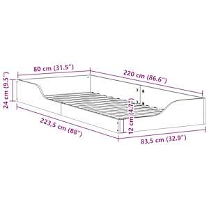 Rám postele Bílá 80 x 220 cm Masivní borové dřevo - obrázek 10