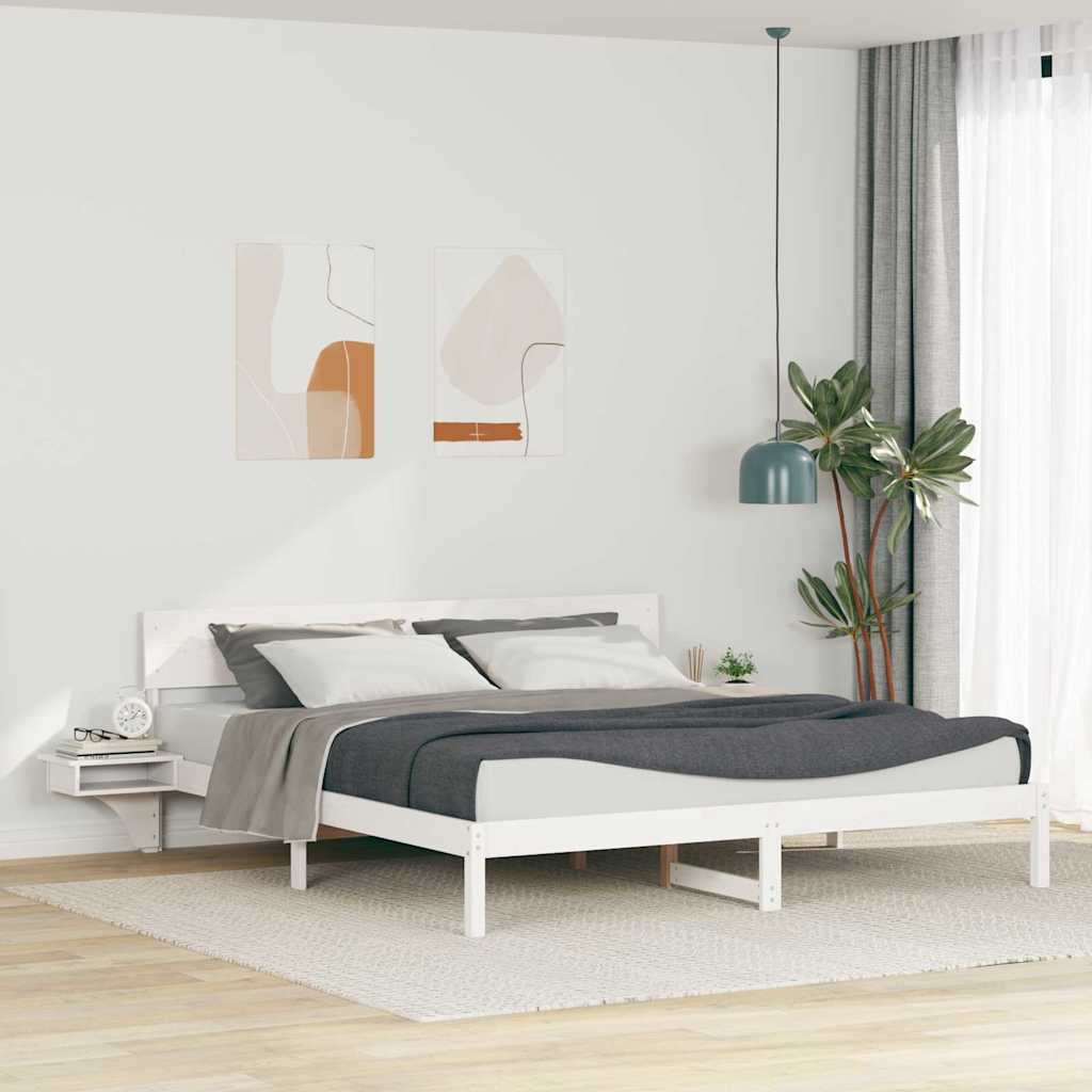 Voodiraam öökappide jaotumisega Valge 180 x 200 cm Männipuit