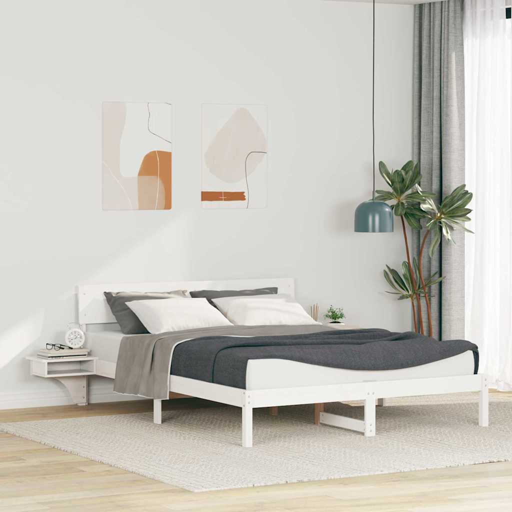 Voodiraam öökappide jaotumisega Valge 150 x 200 cm Männipuit