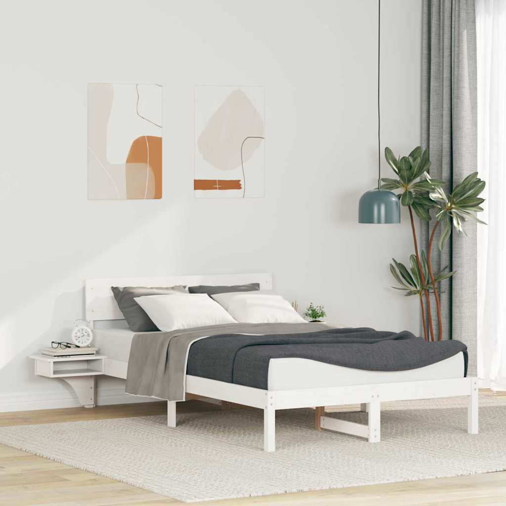 Voodiraam öökappide jaotumisega Valge 140 x 200 cm Männipuit