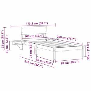 Rám postele s čelo Hnědá 100 x 200 cm Masivní borové dřevo - obrázek 11