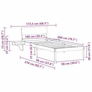 Rám postele s čelo Bílá 100 x 200 cm Masivní borové dřevo - obrázek 11