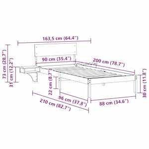 Rám postele Voskově hnědá 90 x 200 cm Masivní borové dřevo - obrázek 11
