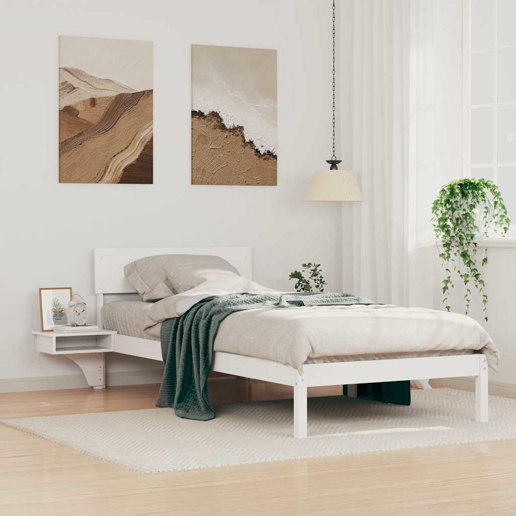 Voodiraam öökappide jaotumisega Valge 90 x 190 cm Männipuit