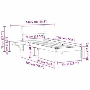 Rám postele s čelo Hnědá 75 x 190 cm Masivní borové dřevo - obrázek 11