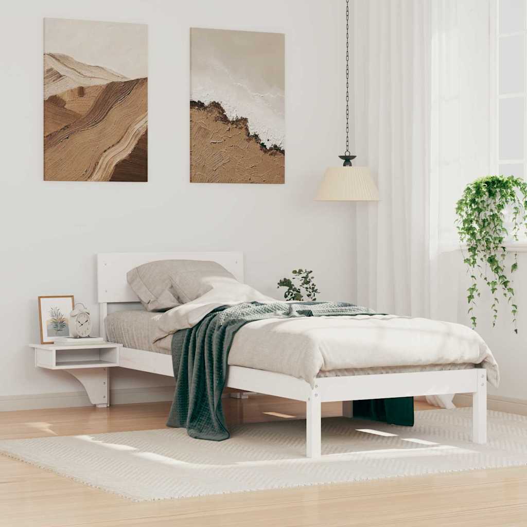 Voodiraam öökappide jaotumisega Valge 75 x 190 cm Männipuit