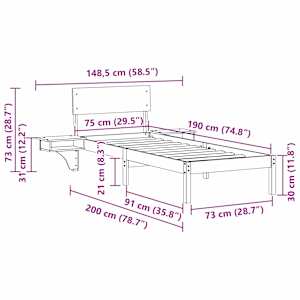 Rám postele s čelo Bílá 75 x 190 cm Masivní borové dřevo - obrázek 11