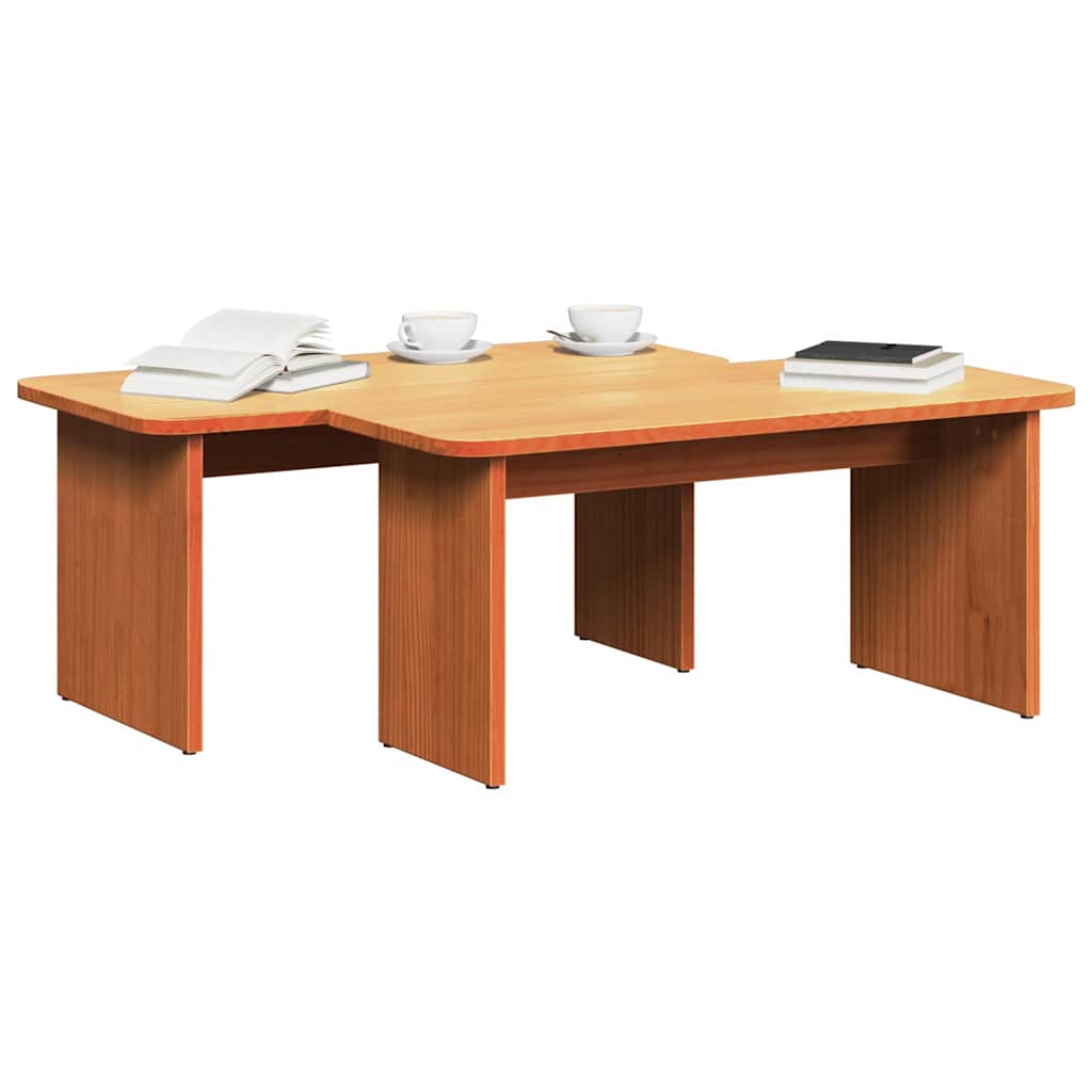vidaXL Salontafel 2 pcs Wasbruin 100 x 69 x 35.5 cm Massief grenenhout