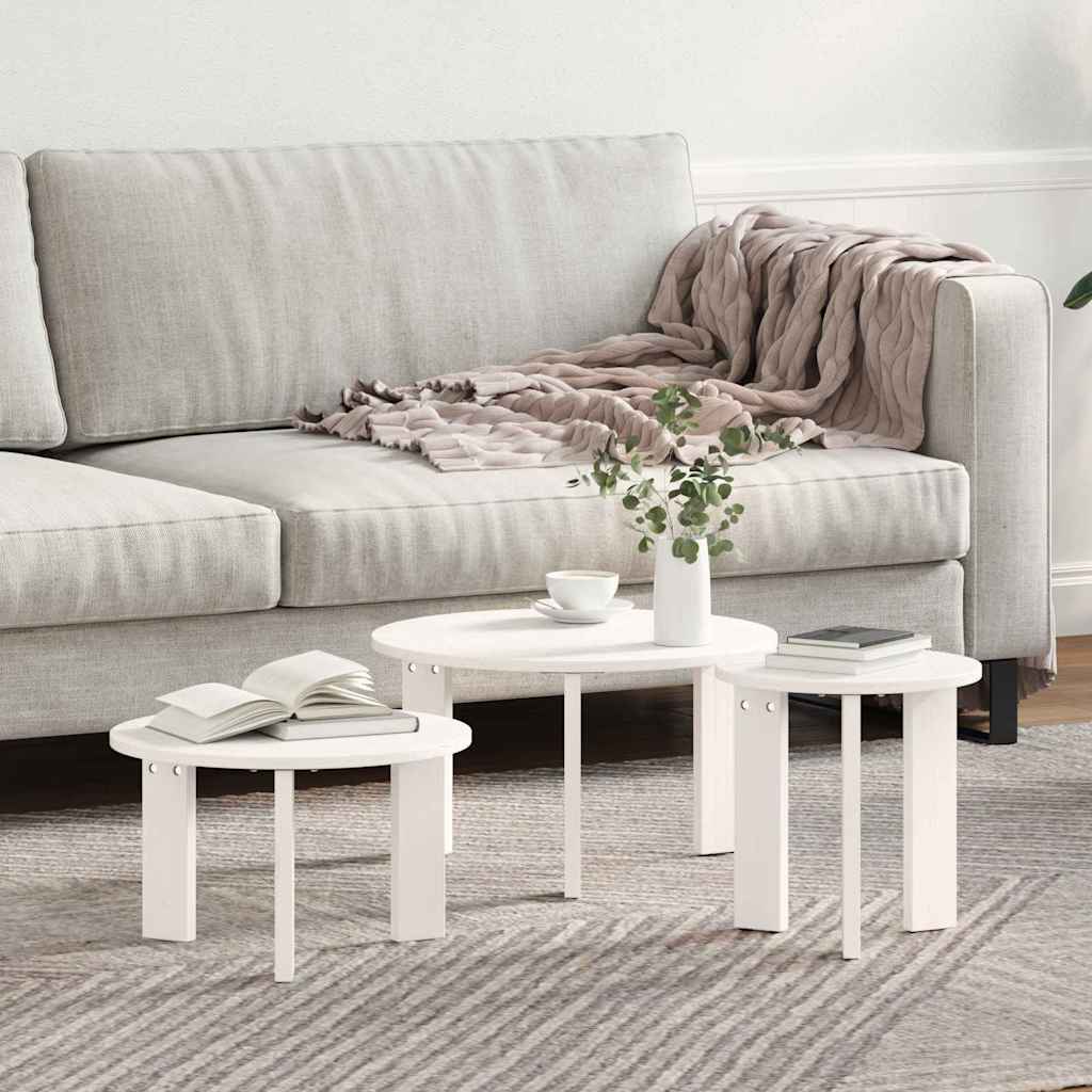vidaXL Couchtisch 3 pcs Weiß 47,5 x 47,5 x 27 cm Massivholz Kiefer