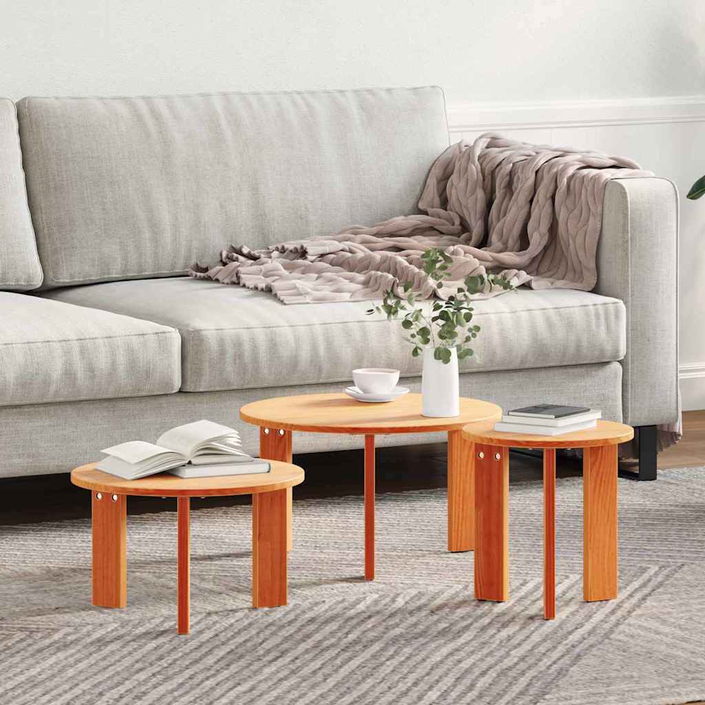 Sofabord 3 pcs Gyldenbrun 47.5 x 47.5 x 27 cm Massivt fyrretræ