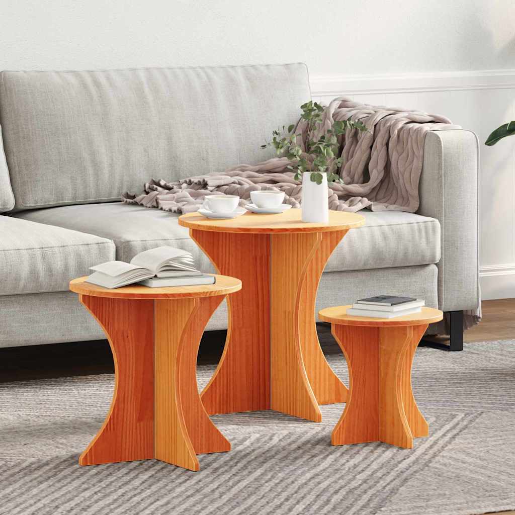 Kaffebord Sæt 3 pcs Gyldenbrun 46 x 46 x 47 cm Massiv fyrretræ