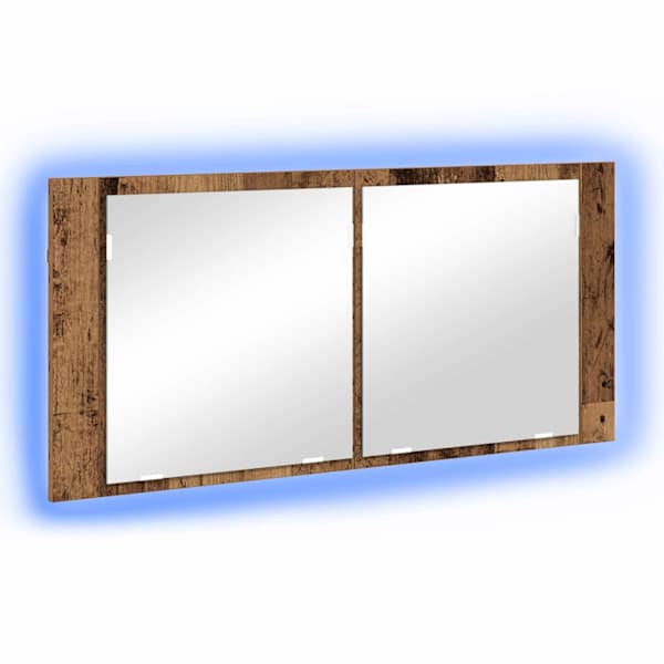 vidaXL LED peegelkap Vana puit 100 x 12 x 45 cm Tehispuit