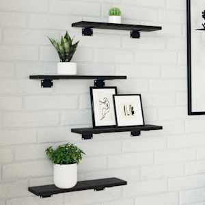 Polica za knjige 4 pcs Črna 40 x 10 x 1,5 cm Konstruiran les