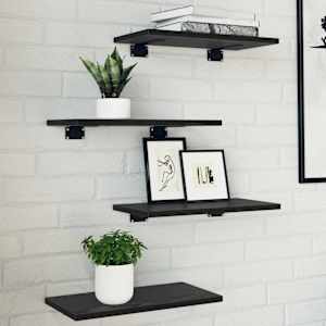 Polica za knjige 4 pcs Črna 40 x 20 x 1,5 cm Konstruiran les