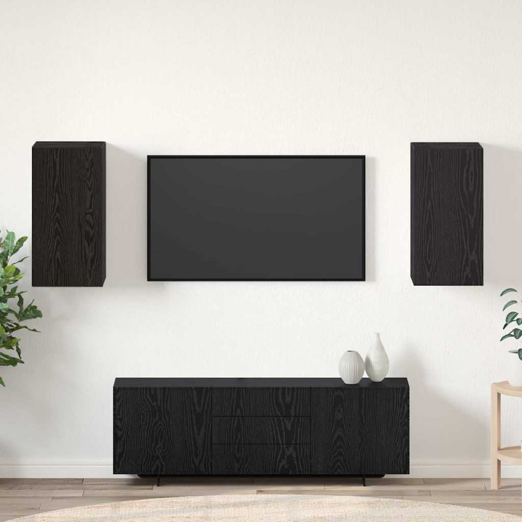 TV Einheit mit Regal Sonstiges mit Speicher mit Tür 2 pcs Schwarze Eiche Holzwerkstoff