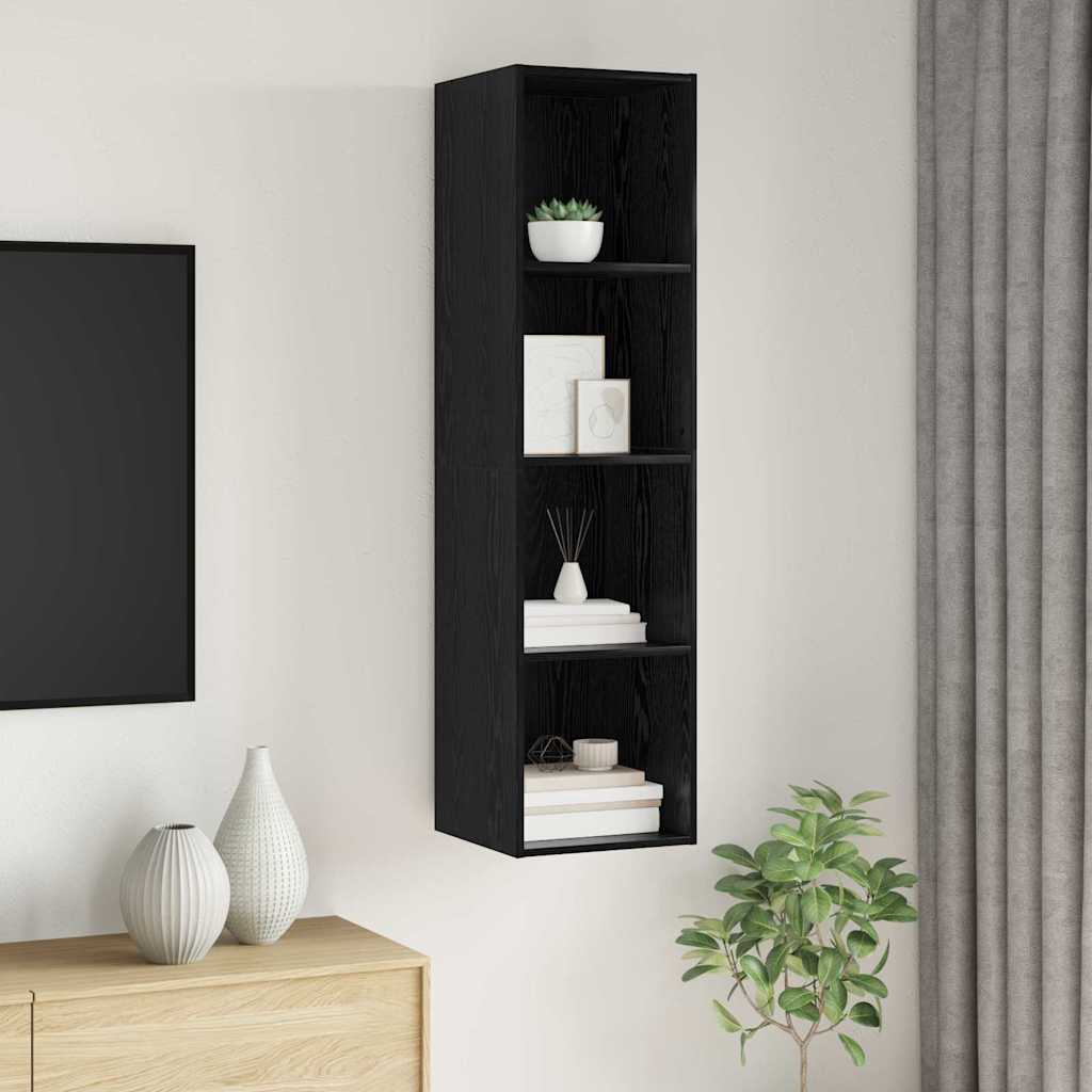 Telerikapp riiuliga Must tamm 37 x 37 x 142.5 cm Tehispuit