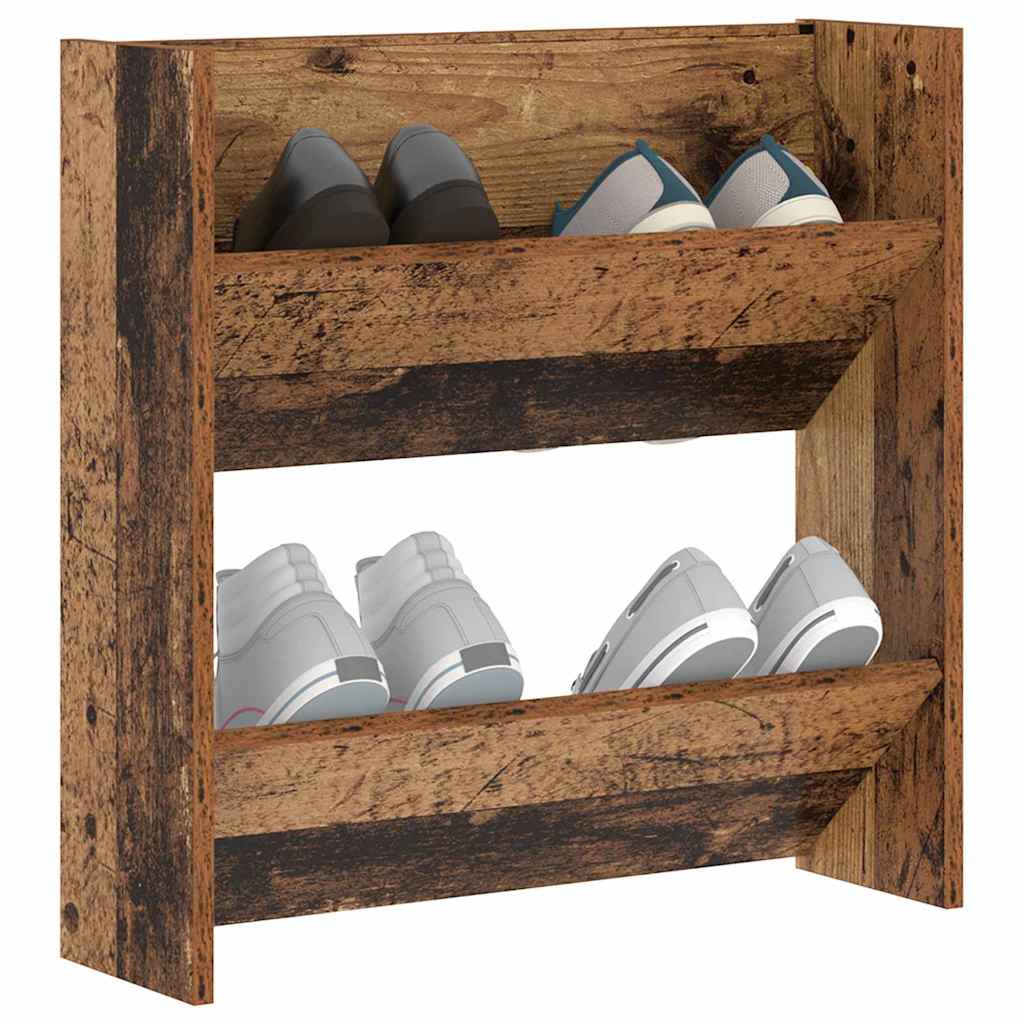 vidaXL Wand Schoenenkasten Oud hout 60 x 18 x 60 cm Bewerkt hout