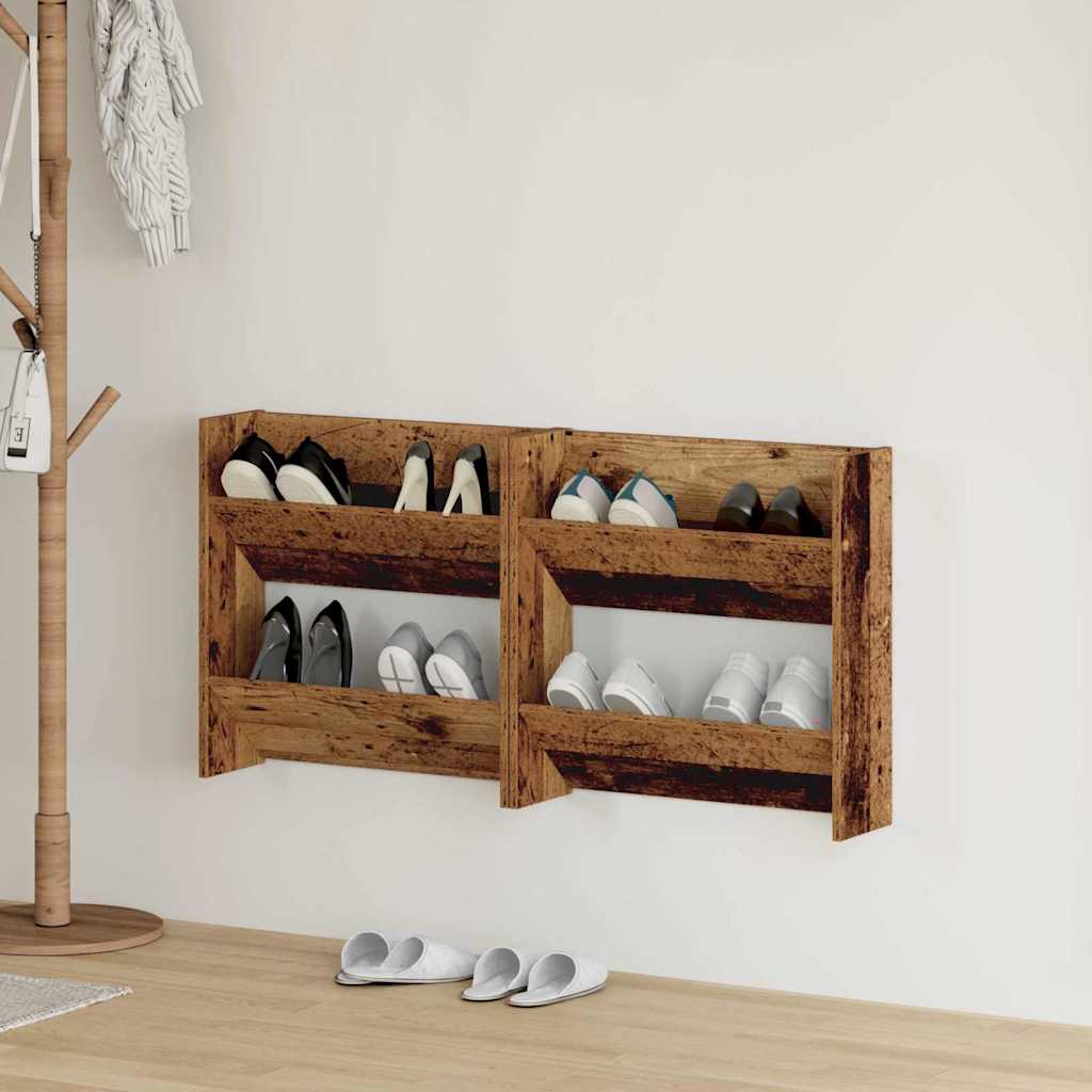 Väggskoskåp 2 pcs Gammalt trä 60 x 18 x 60 cm Konstruerat trä