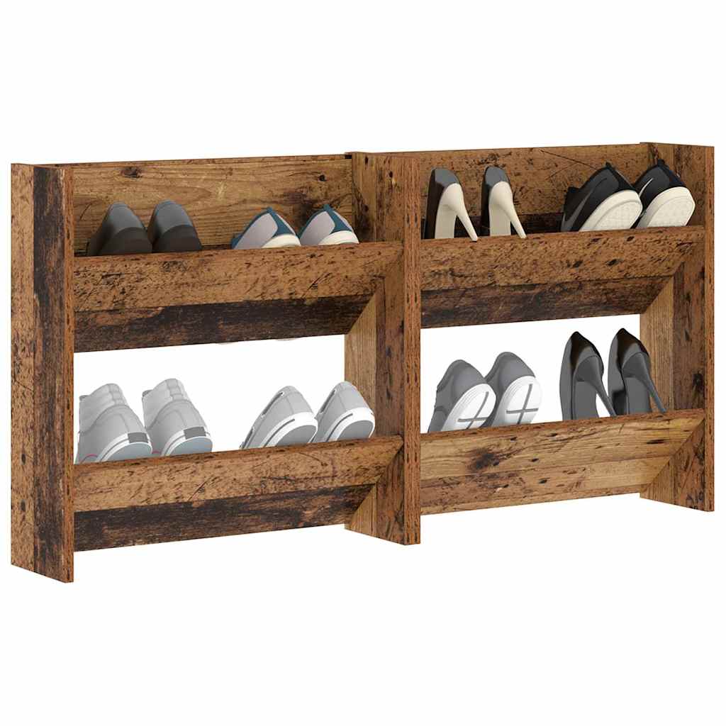 vidaXL Wand Schoenenkasten 2 pcs Oud hout 60 x 18 x 60 cm Bewerkt hout