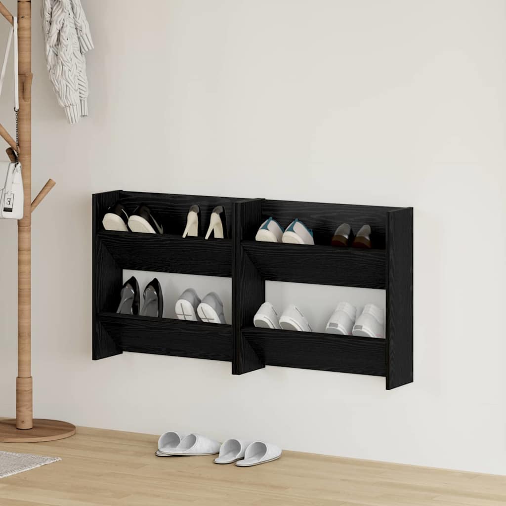 Väggskoskåp 2 pcs Svart ek 60 x 18 x 60 cm Konstruerat trä