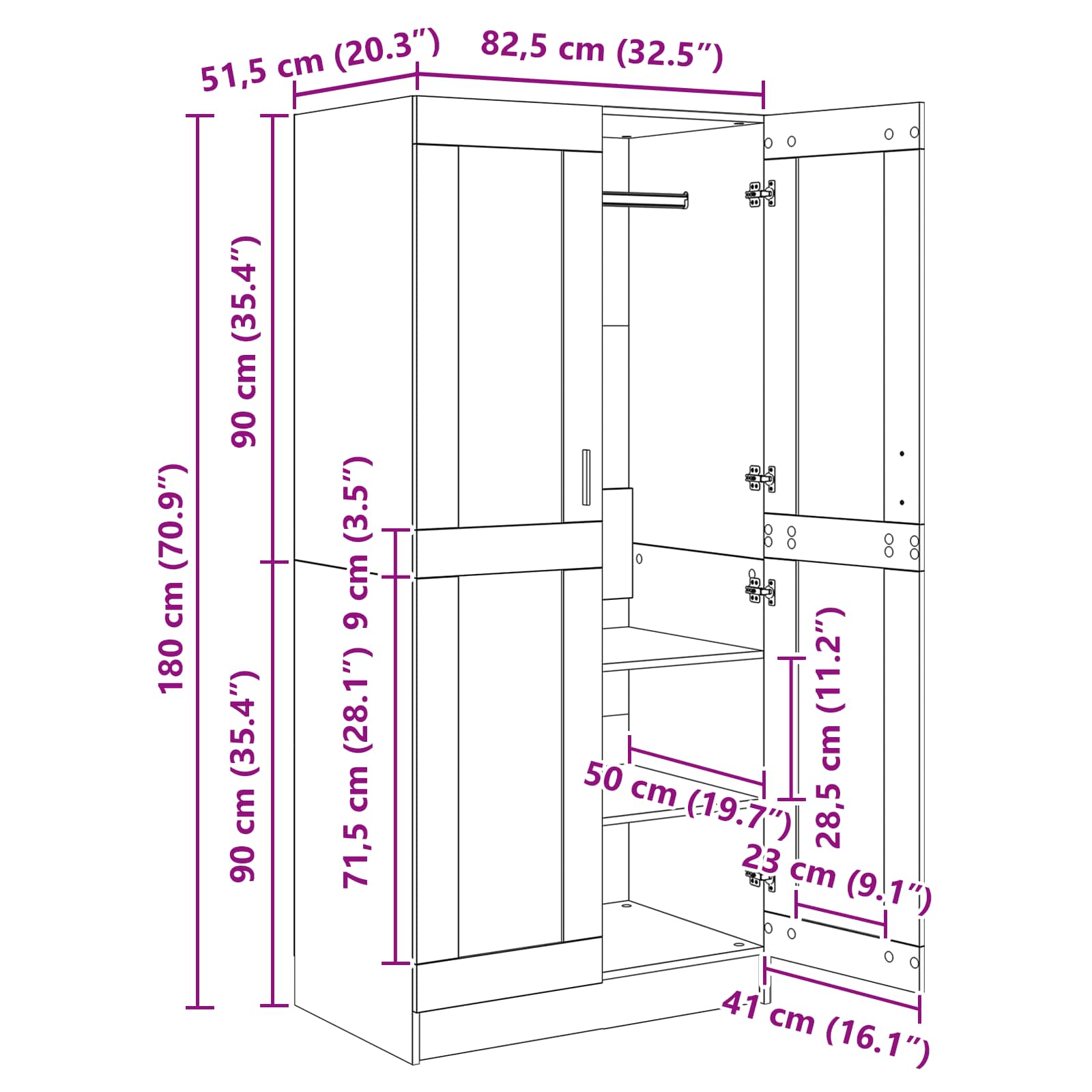 Garderobna omara s polico Črna Orehovina 82,5 x 51,5 x 180 cm - slika 12
