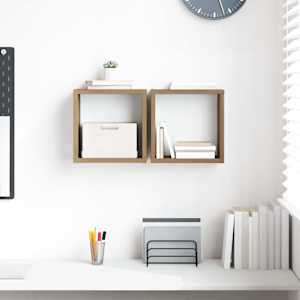 Stenske police s polico Umetni hrast Konstruiran les