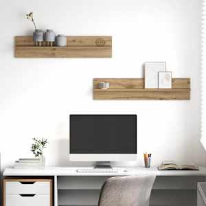 Stenska polica s polico 2 pcs Umetni hrast 80 x 11,5 x 18 cm