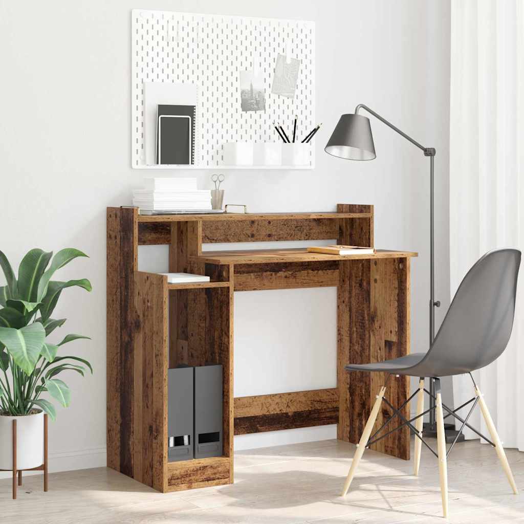 Laud with Desk Lamps riiuliga ladustamisega Vana puit 97 x 45 x 90 cm Tehispuit
