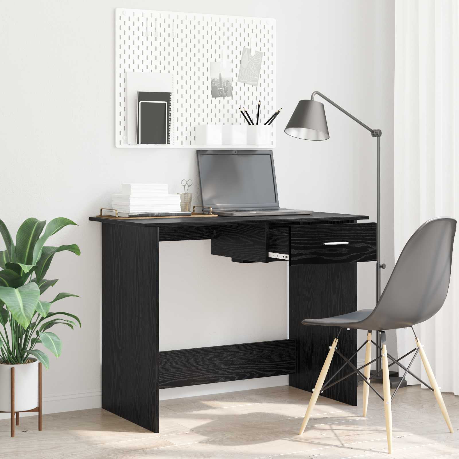 vidaXL Birou cu sertar Stejar Negru 100 x 50 x 76 cm Lemn compozit