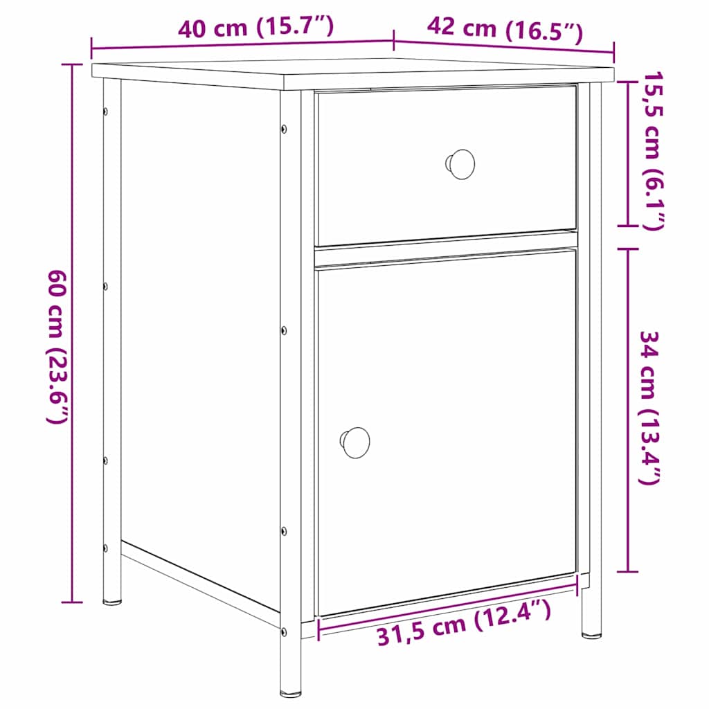Nočna omarica Umetni hrast 40 x 42 x 60 cm Konstruiran les - slika 13