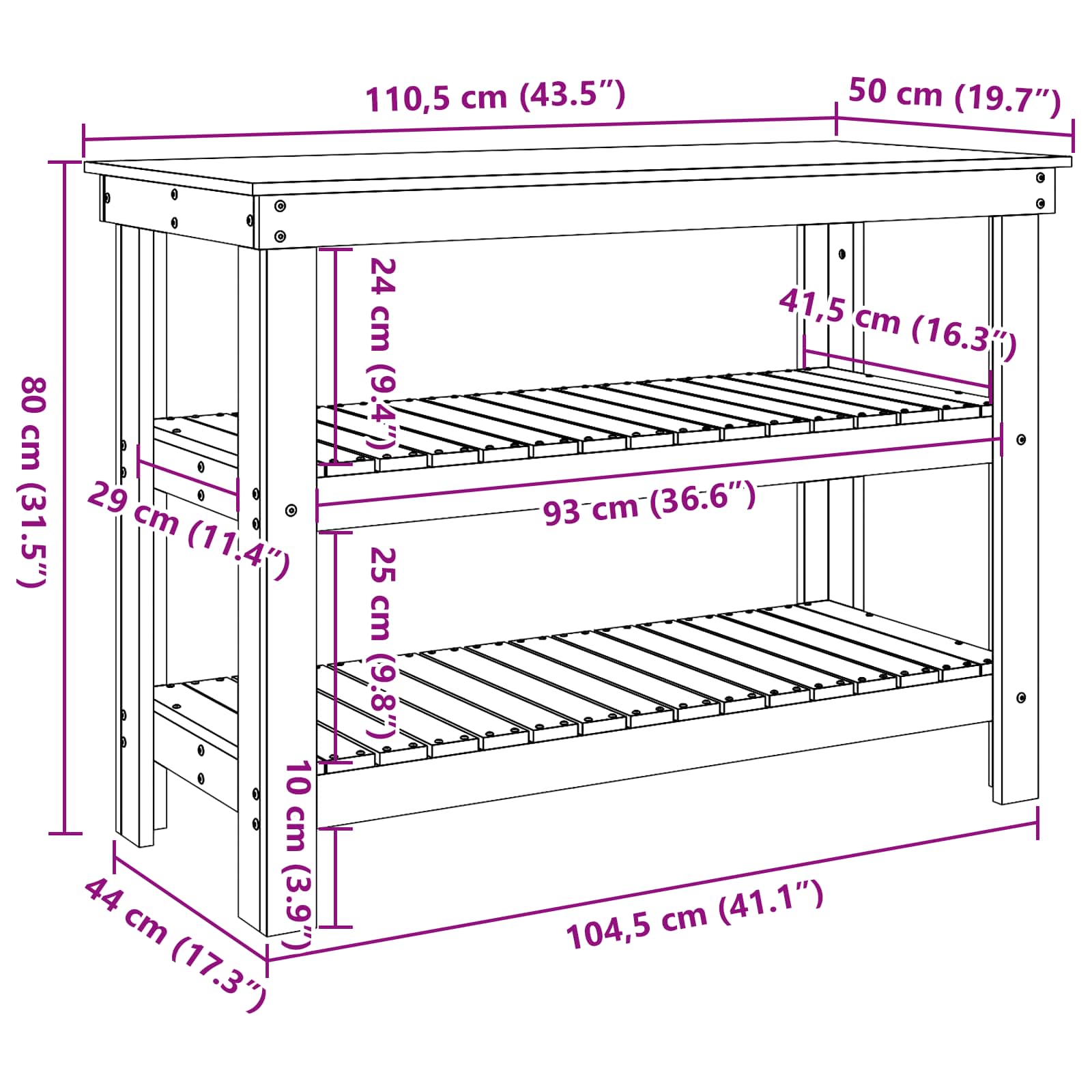 vidaXL Werkbank Wachsbraun 110,5 x 50 x 80 cm Massivholz Kiefer – Bild 11