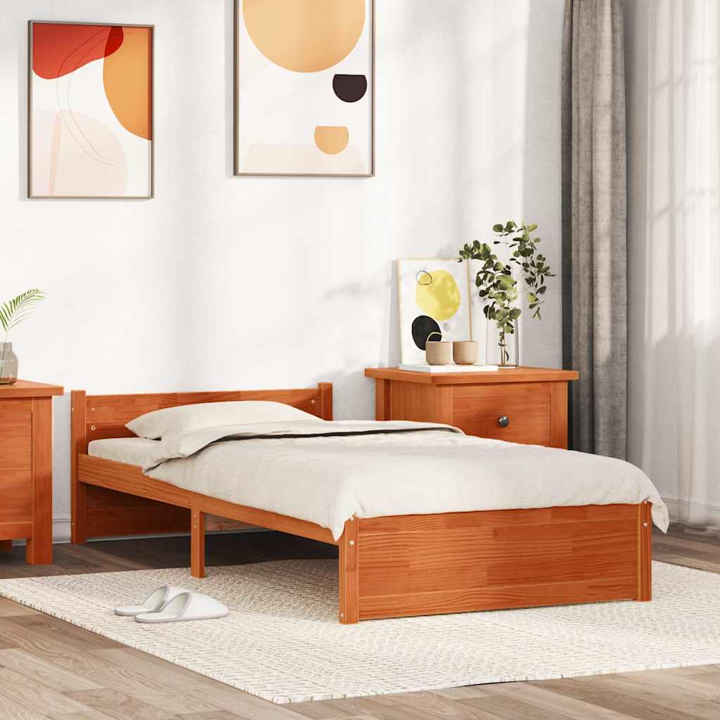 Bedframe met hoofdeinde Wasbruin 75 x 190 cm Massief grenenhout
