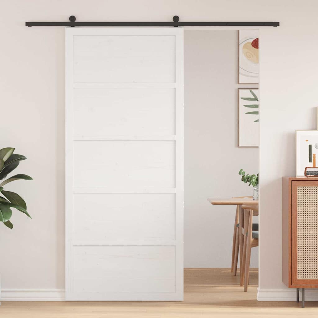 Barn Door White 100x208 cm Solid Wood Pine
